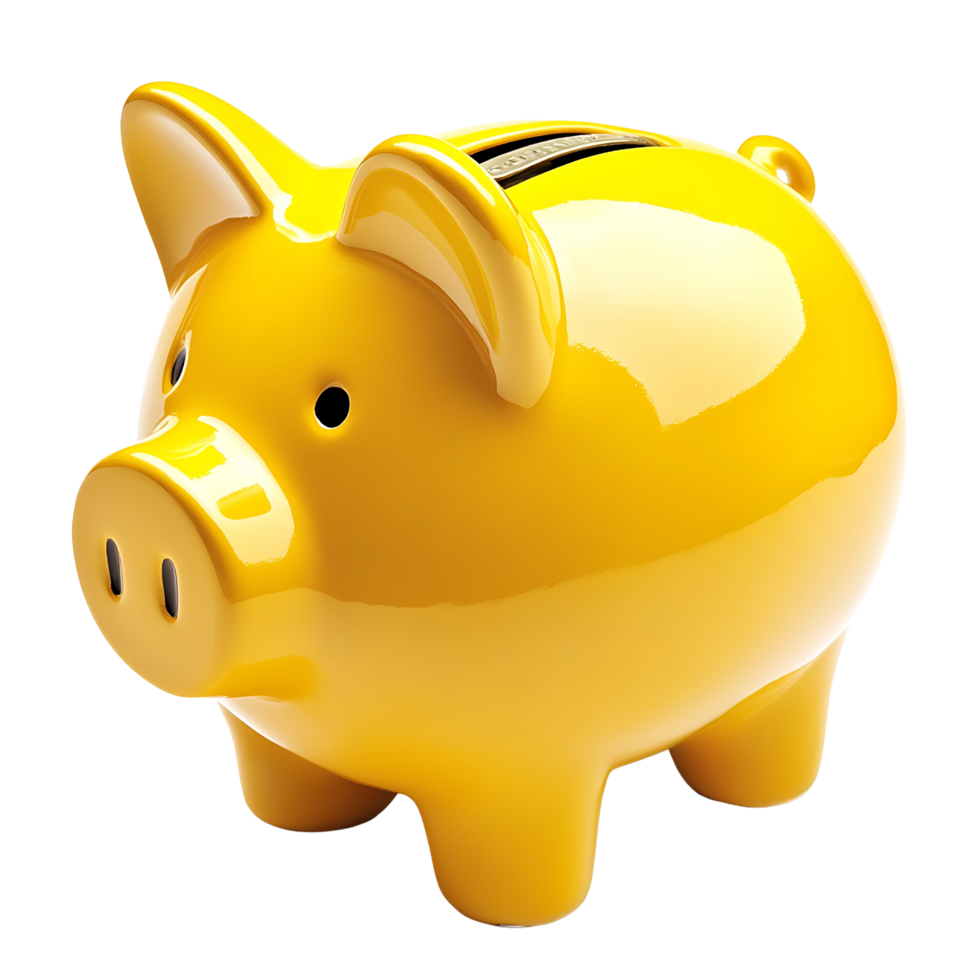 Shiny ceramic yellow piggy bank for saving coins Isolated on transparent Background png