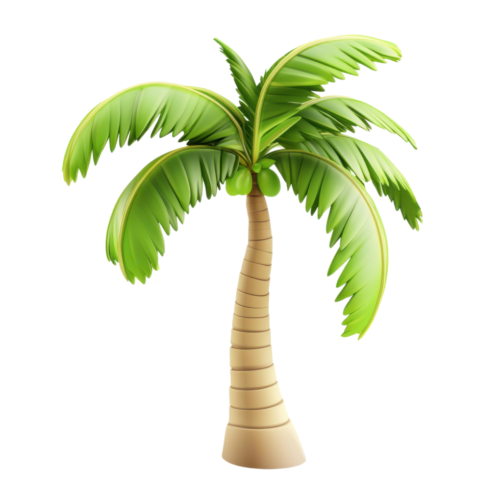 Playful Cartoon Palm Tree in Bold 3D Format with Green Leaves Isolated on transparent Background png