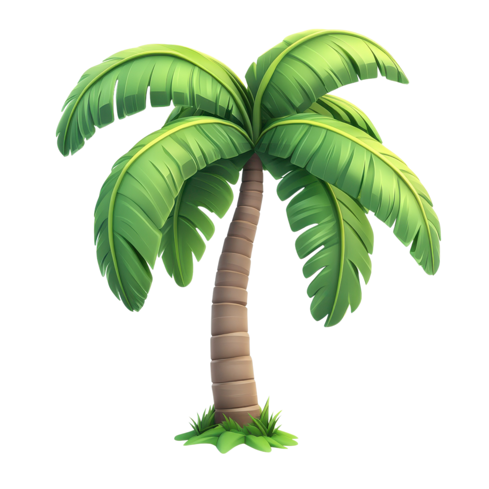 Cartoon 3D Palm Tree with Vivid Green Leaves and Brown Trunk Isolated on transparent Background png
