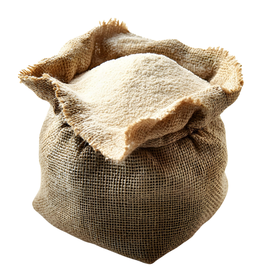 Wheat Flour in Burlap Sack with Visible Texture Details Isolated on transparent Background png