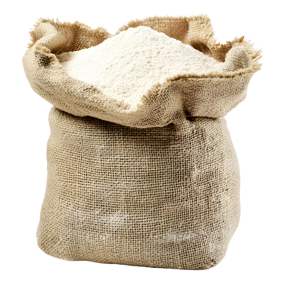 Natural Wheat Flour in Rustic Burlap Sack for Culinary Use Isolated on transparent Background png