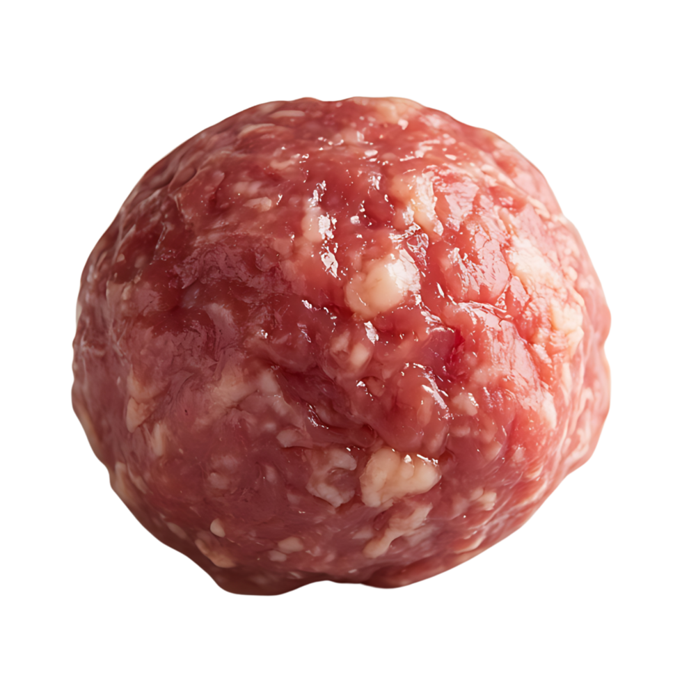 A single raw meatball shown with natural shape and uncooked texture isolated on transparent background for food packaging visuals png