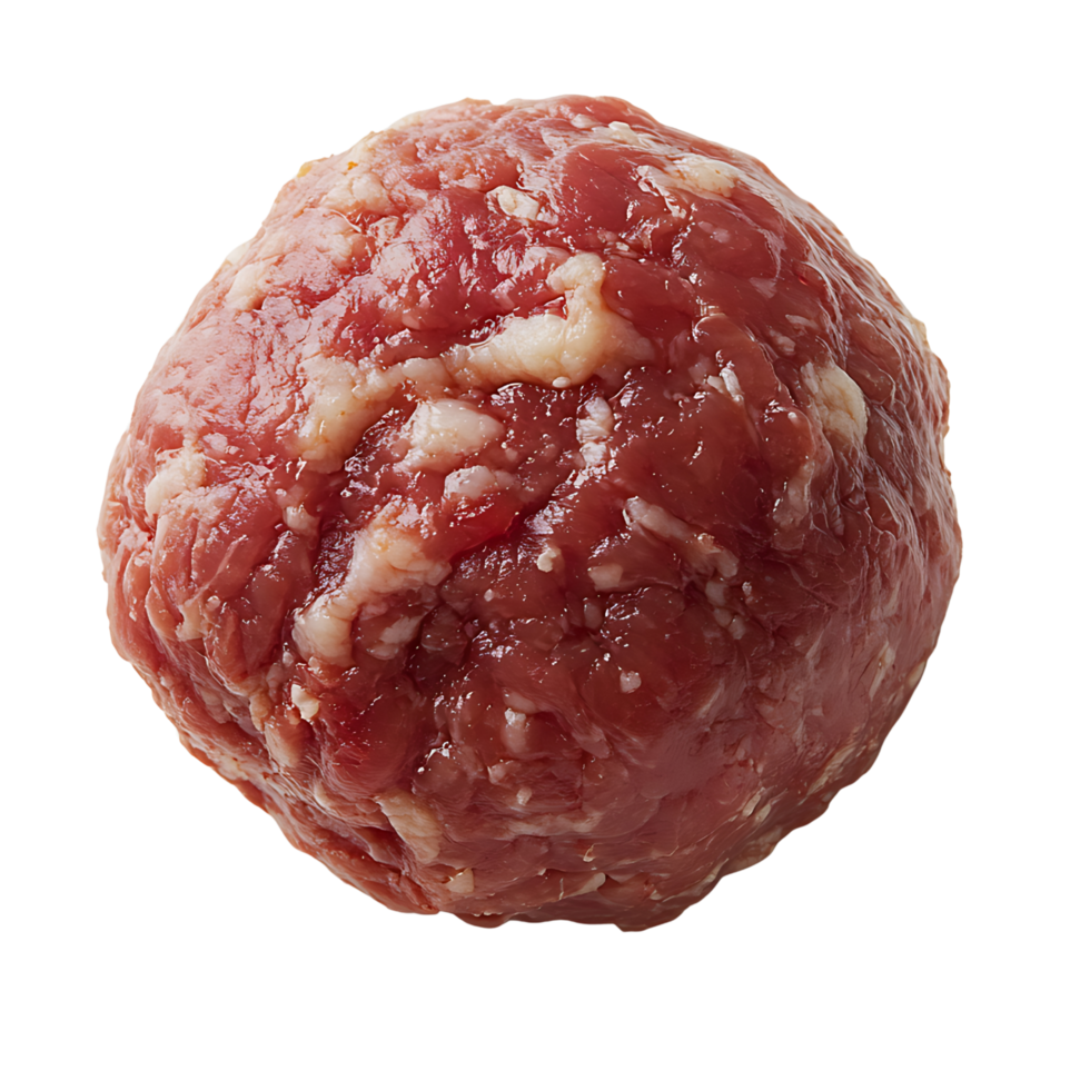 A pristine raw meatball on a white background, isolated on transparent background png