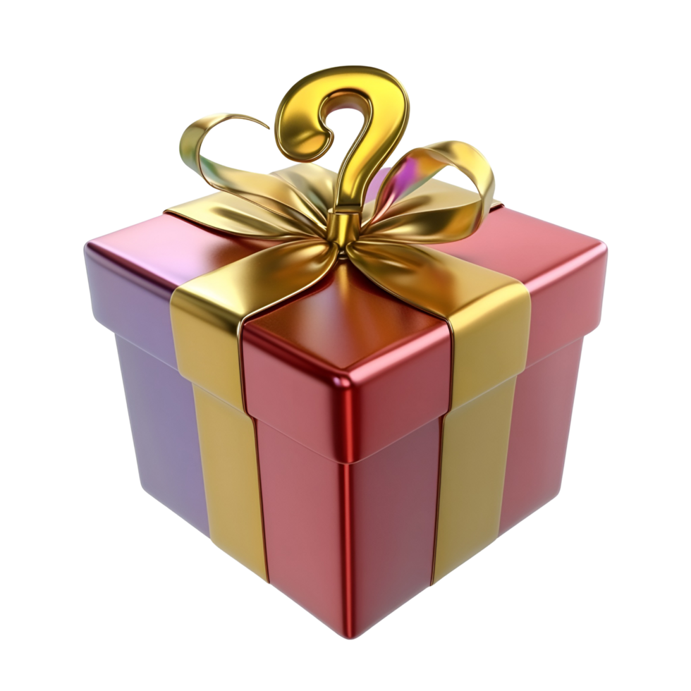 Golden Gift Box With Ribbon And Question Mark on transparent background png