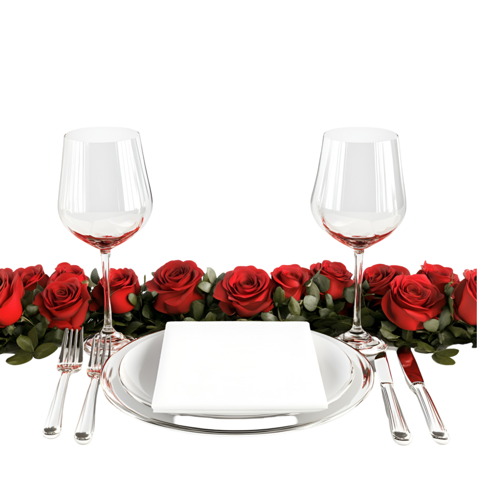 Valentine's Day Romantic Table with Red Roses on transparent background png