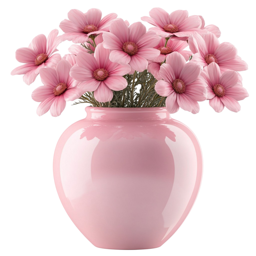 Elegant Pink Vase With Pink Flowers Isolated on a transparent background png