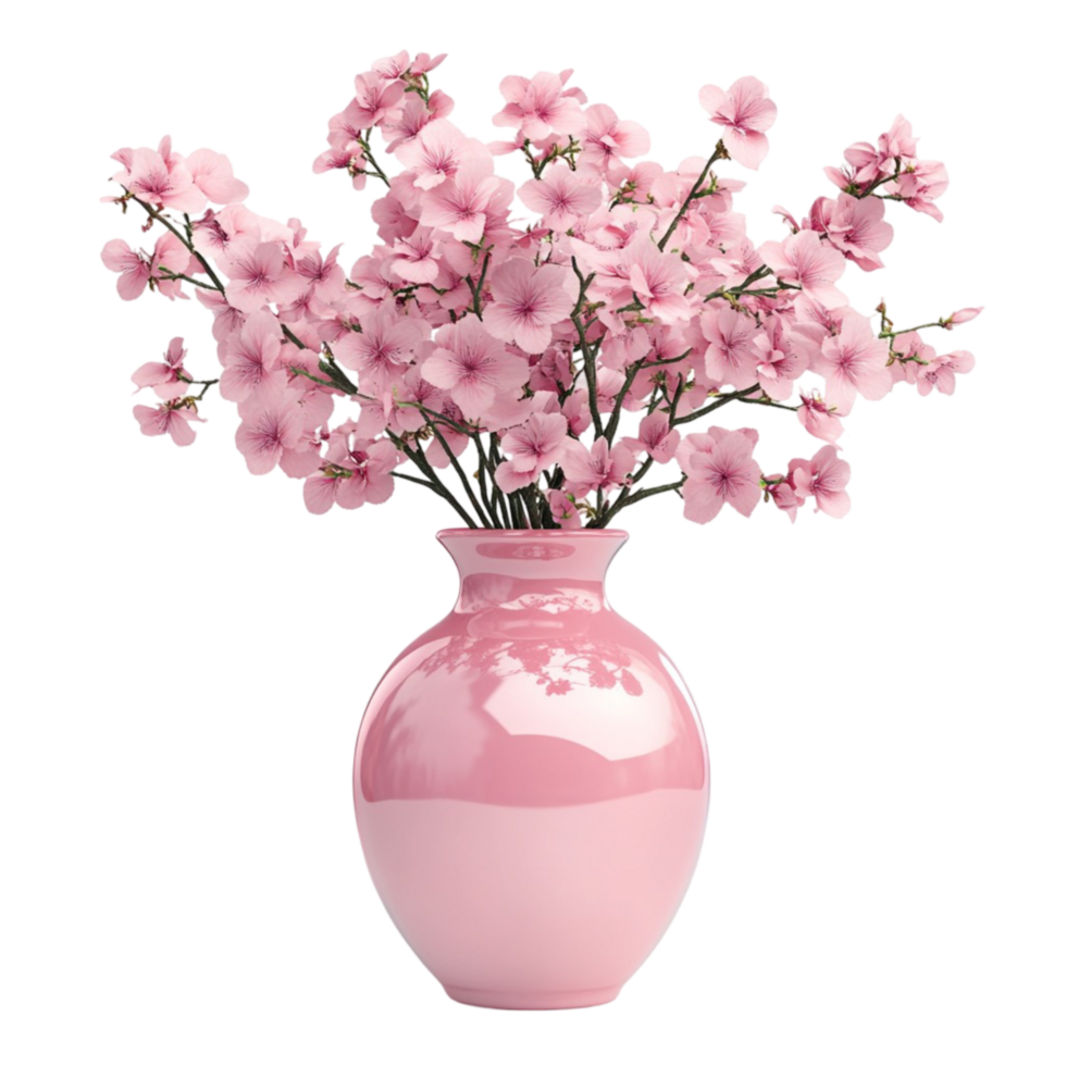 Pink Vase With Beautiful Pink Flowers Display on a transparent background png