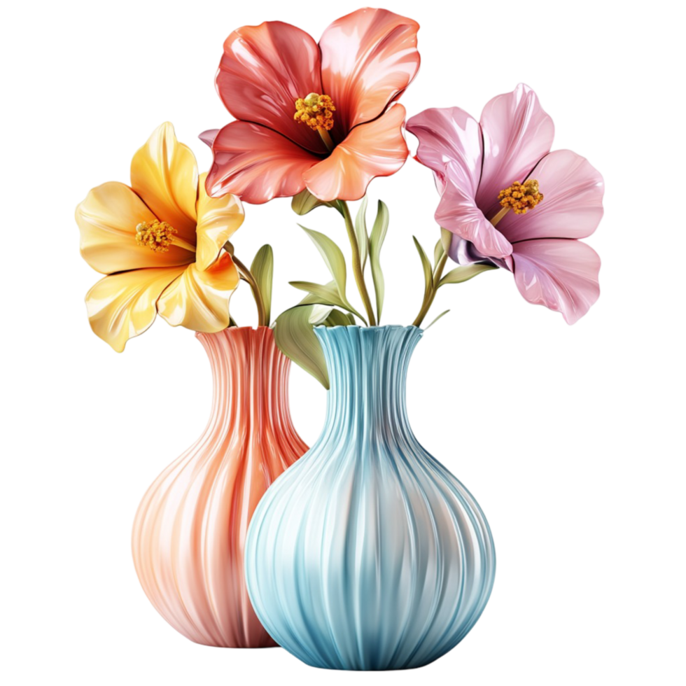 Elegant Flower Vases With Colorful Blossoms on a transparent background png