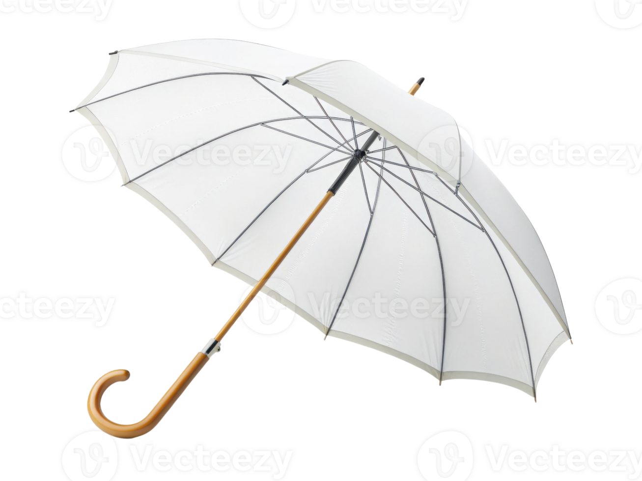 stylish white umbrella with wooden handle, perfect for protection against rain or sun. Its elegant design adds touch of sophistication png