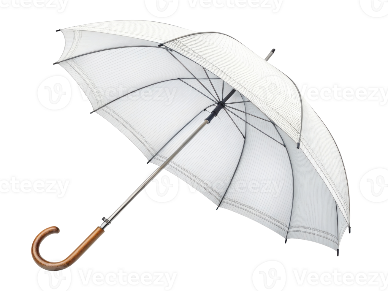classic white umbrella with wooden handle, perfect for protection against rain or sun. Its elegant design adds touch of style png