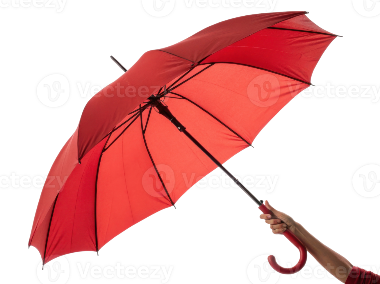 vibrant red umbrella held aloft, showcasing its elegant design and sturdy structure, perfect for protection against rain or sun png
