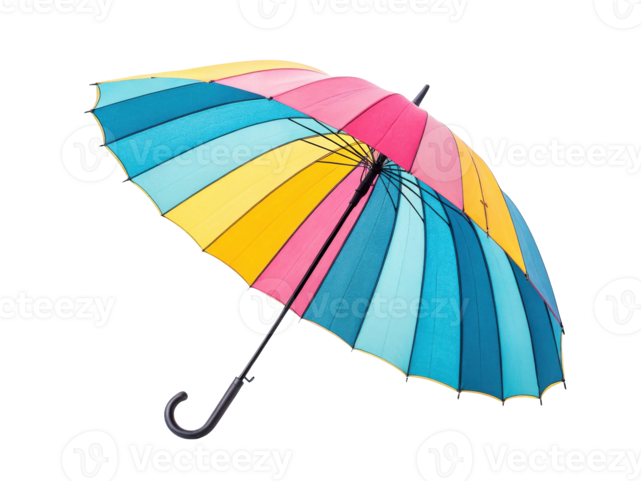Colorful umbrella with vibrant stripes, perfect for rainy days or sunny outings, adding cheerful touch to any weather png