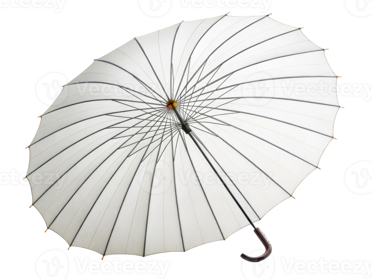 beautiful white umbrella with unique design, featuring curved handle and intricate spokes, perfect for protection against rain or sun png