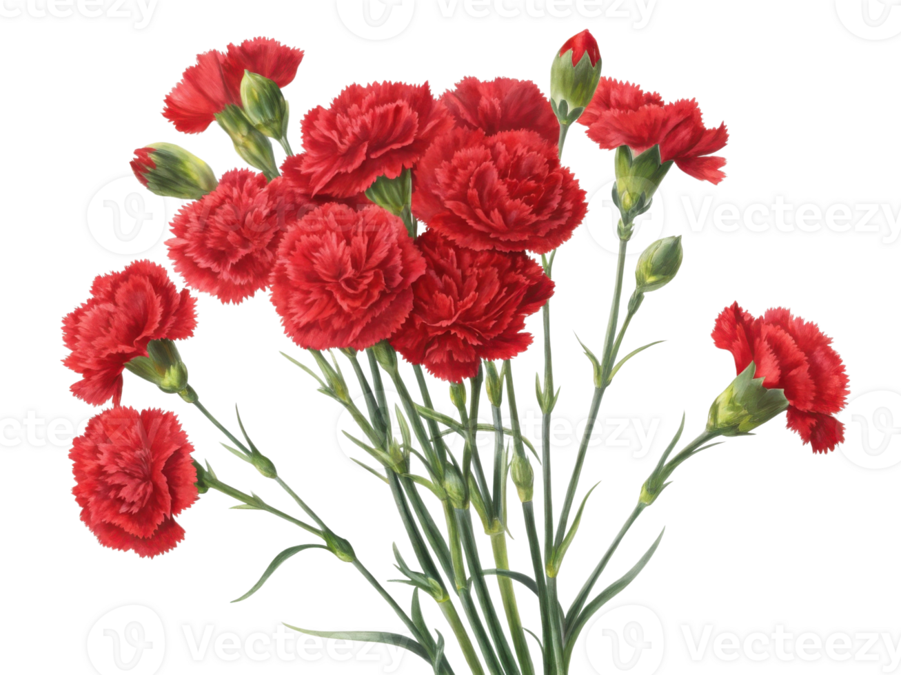 Beautiful red carnations bloom vibrantly in lush bouquet, symbolizing love and admiration, perfect for any occasion png
