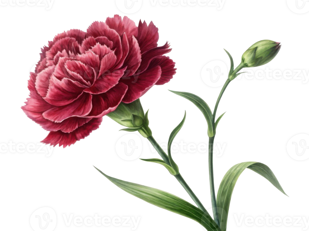 beautiful carnation flower with rich red petals and budding stem showcases nature elegance and charm png