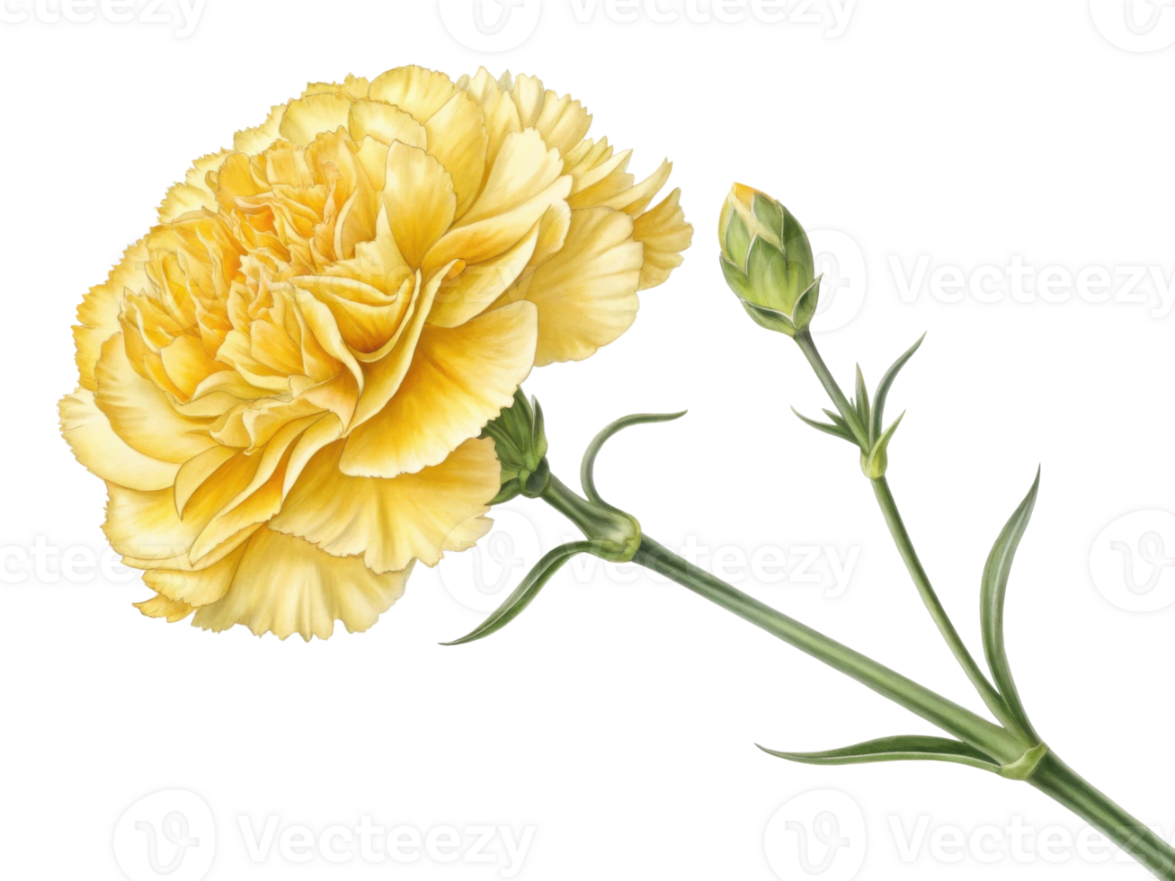 beautiful yellow carnation flower with delicate petals and budding stem showcases nature elegance and charm png