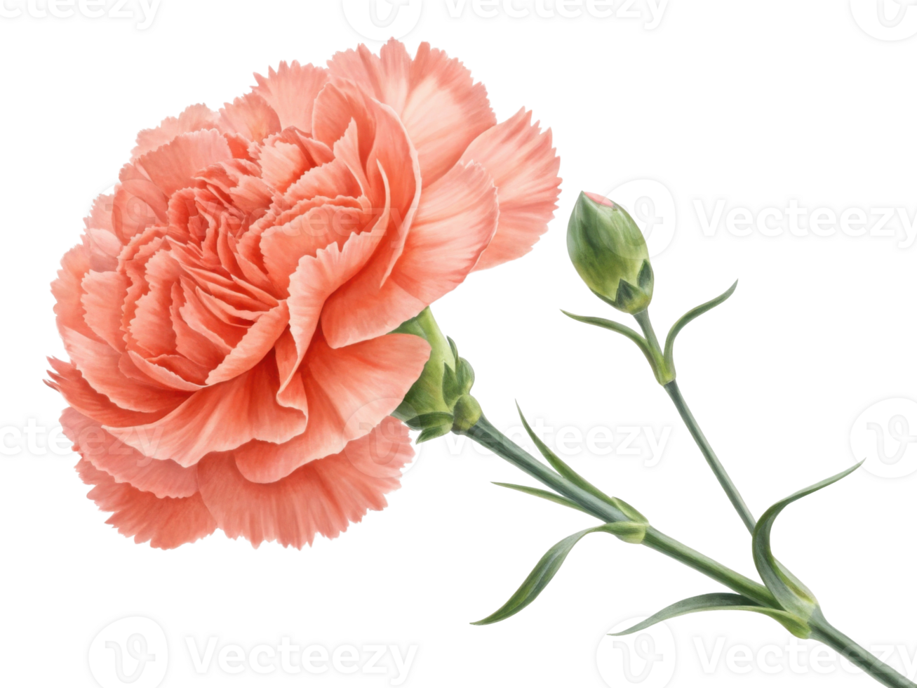 beautiful carnation flower in soft peach color showcases delicate petals and vibrant green leaves, perfect for any floral arrangement png