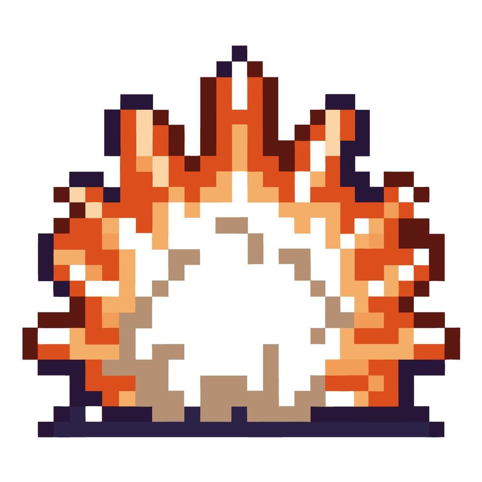 Pixel art explosion graphic with digital flame and blast animation effects in retro vector
