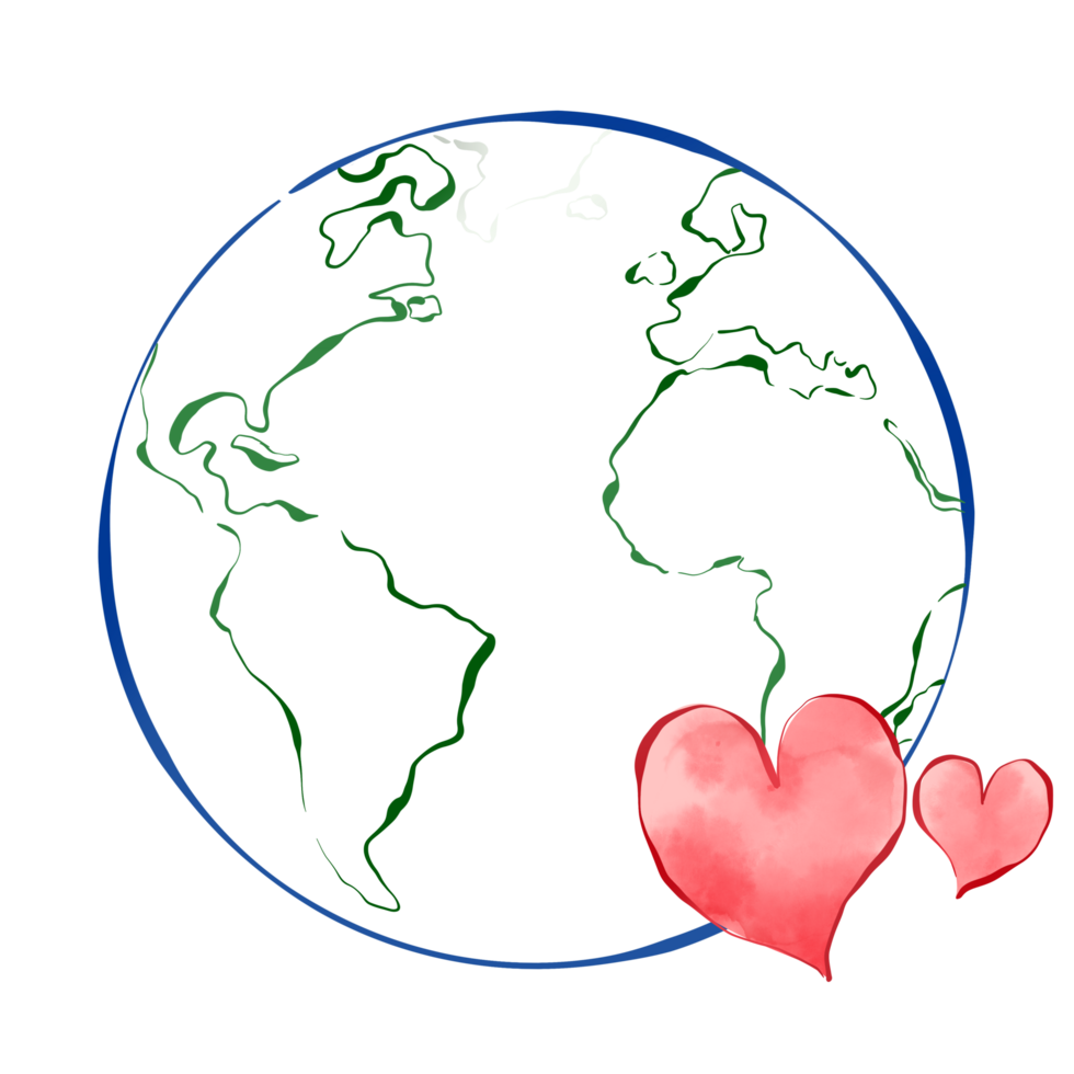 Outline earth illustration with hearts for love earth campaign. png
