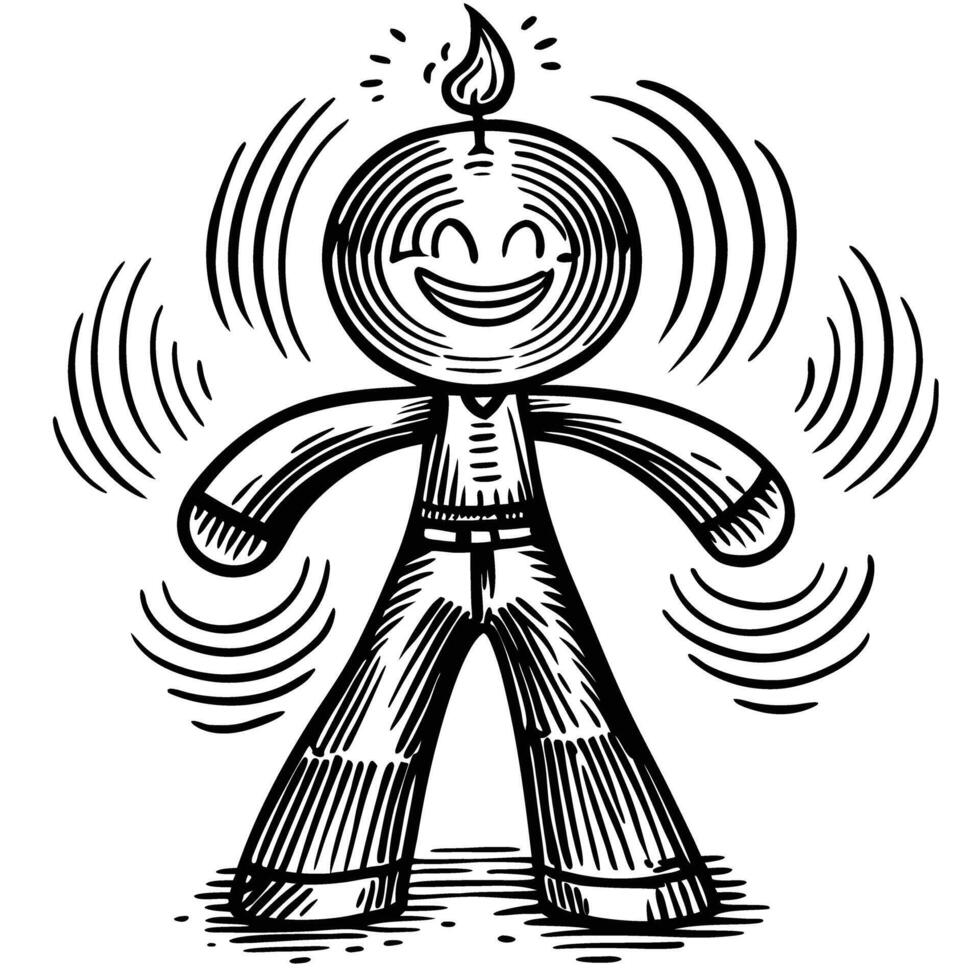 Joyful figure with radiating energy, blissful expression, and playful design vector