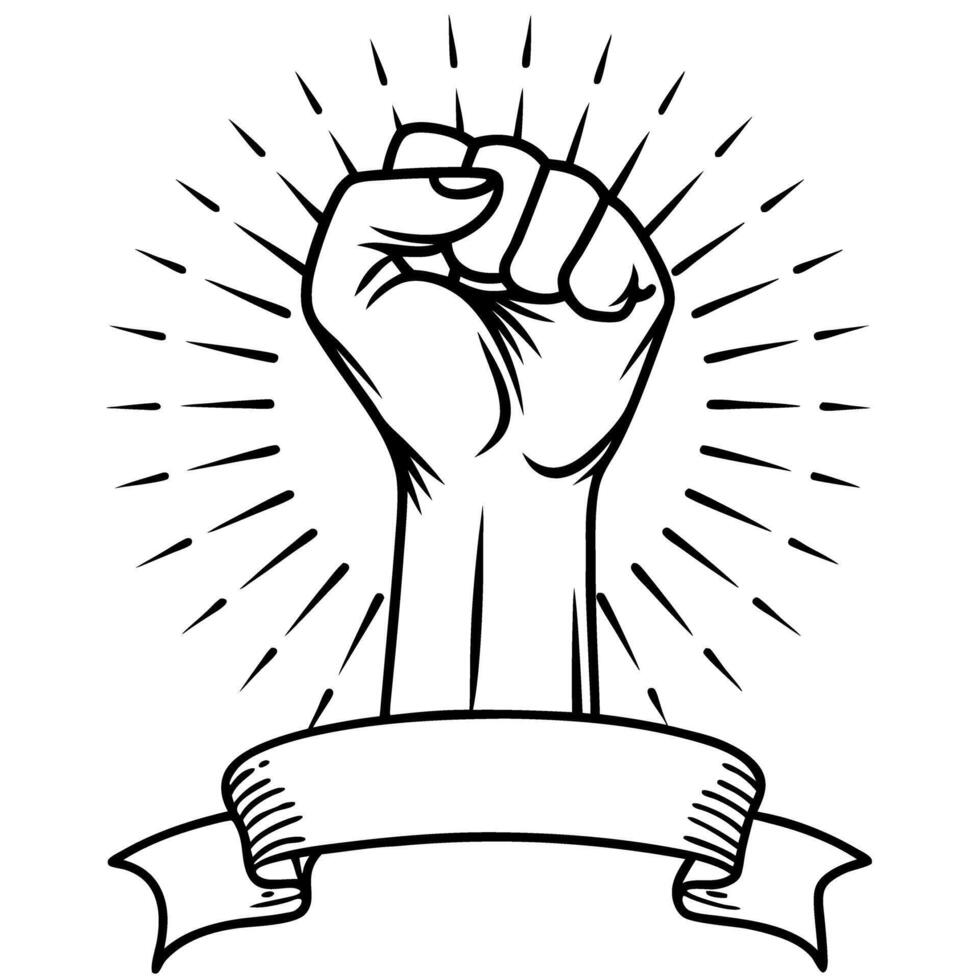 Raised fist of strength and solidarity with banner vector