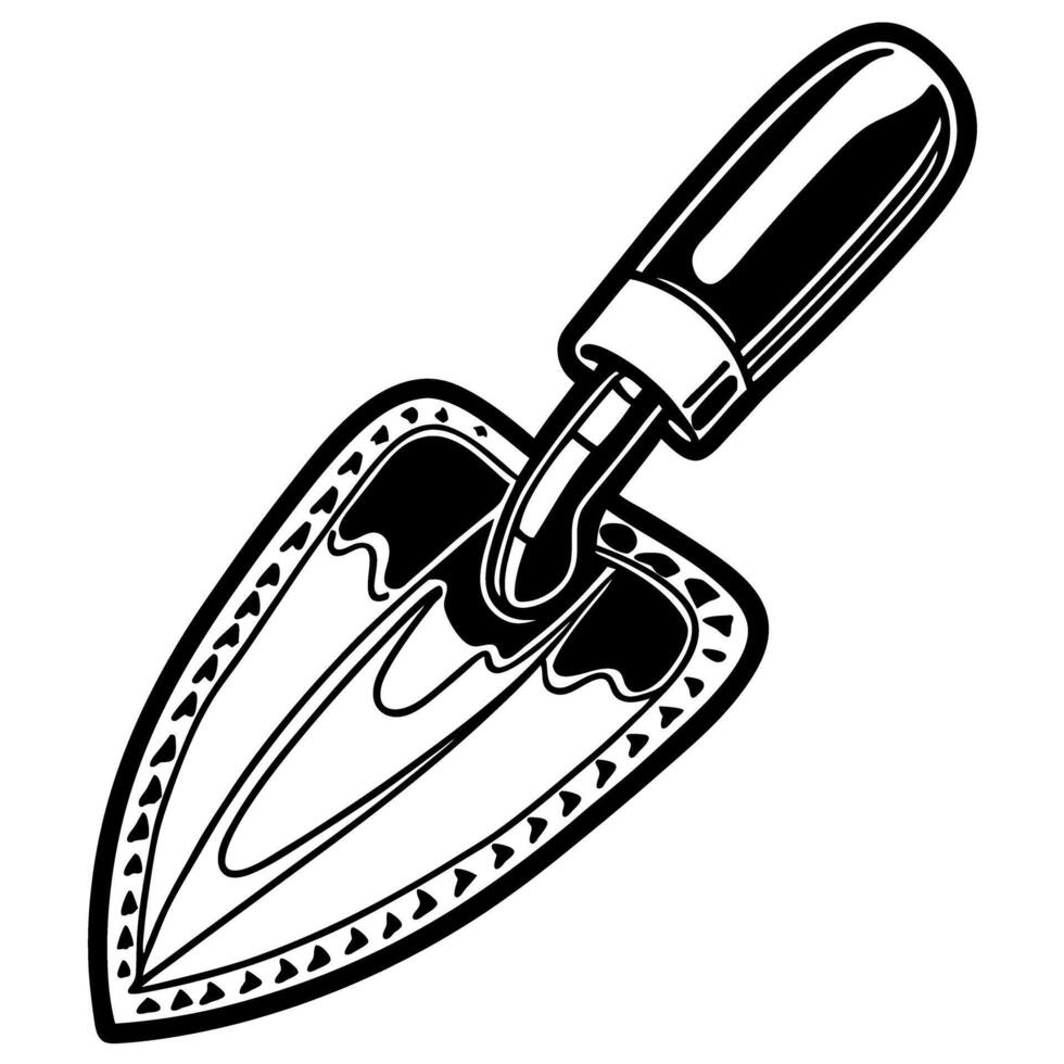 garden trowel illustration black and white hand tool graphic for gardening and planting vector
