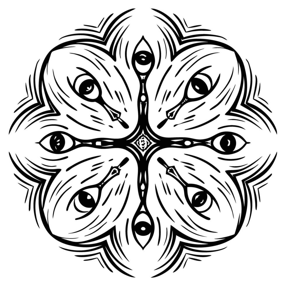 Intricate mandala pattern, symmetrical black swans in abstract symmetry artistic design, ornamental elegance vector