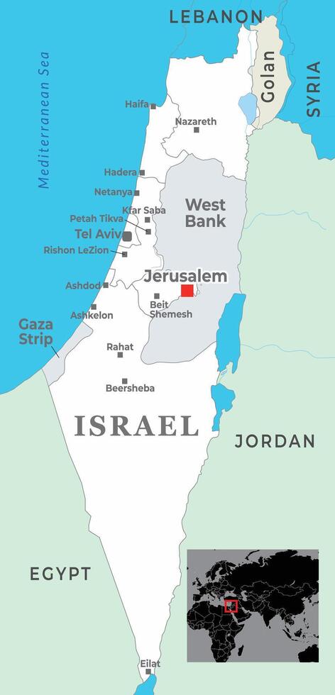 Israel map with its capital Jerusalem vector