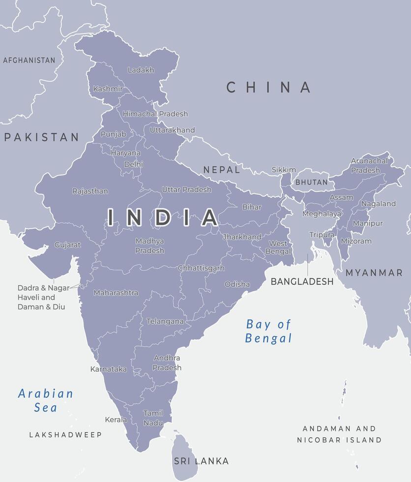 India map state wise marked with state name vector