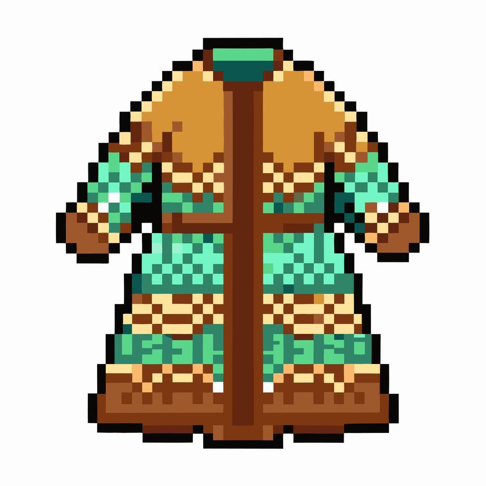 Vintage Pixel Art Coat Illustration with Brown and Teal Patterns vector