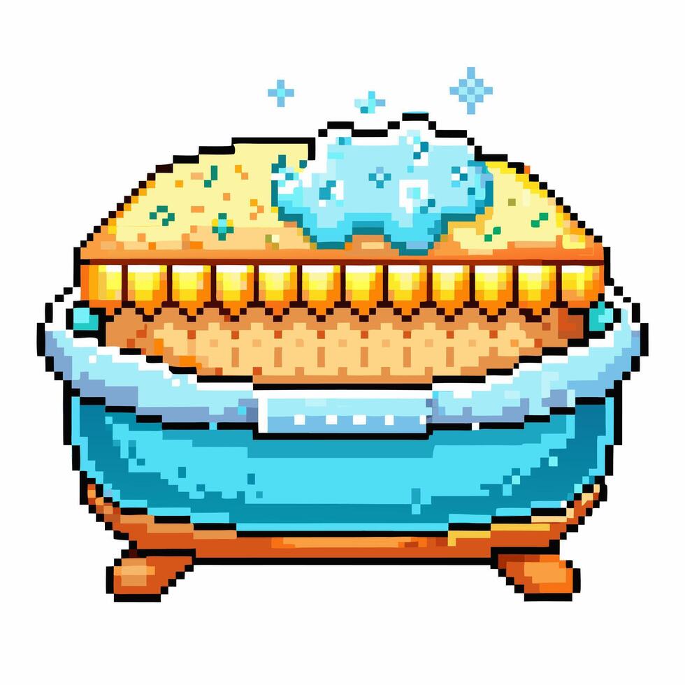 Pixel Art Bathtub with Bubbles and Foam in Retro Style vector