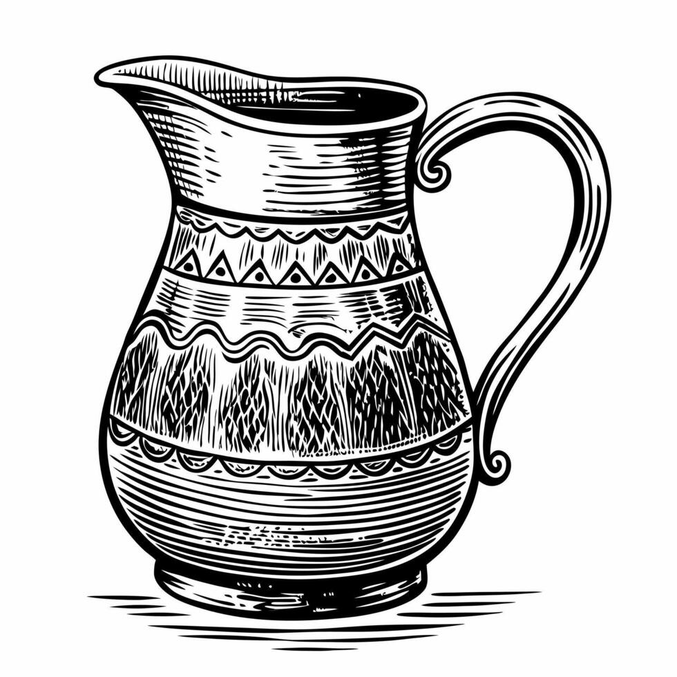 Detailed Vintage Pitcher Illustration Classic Hand Drawn Engraved Style vector