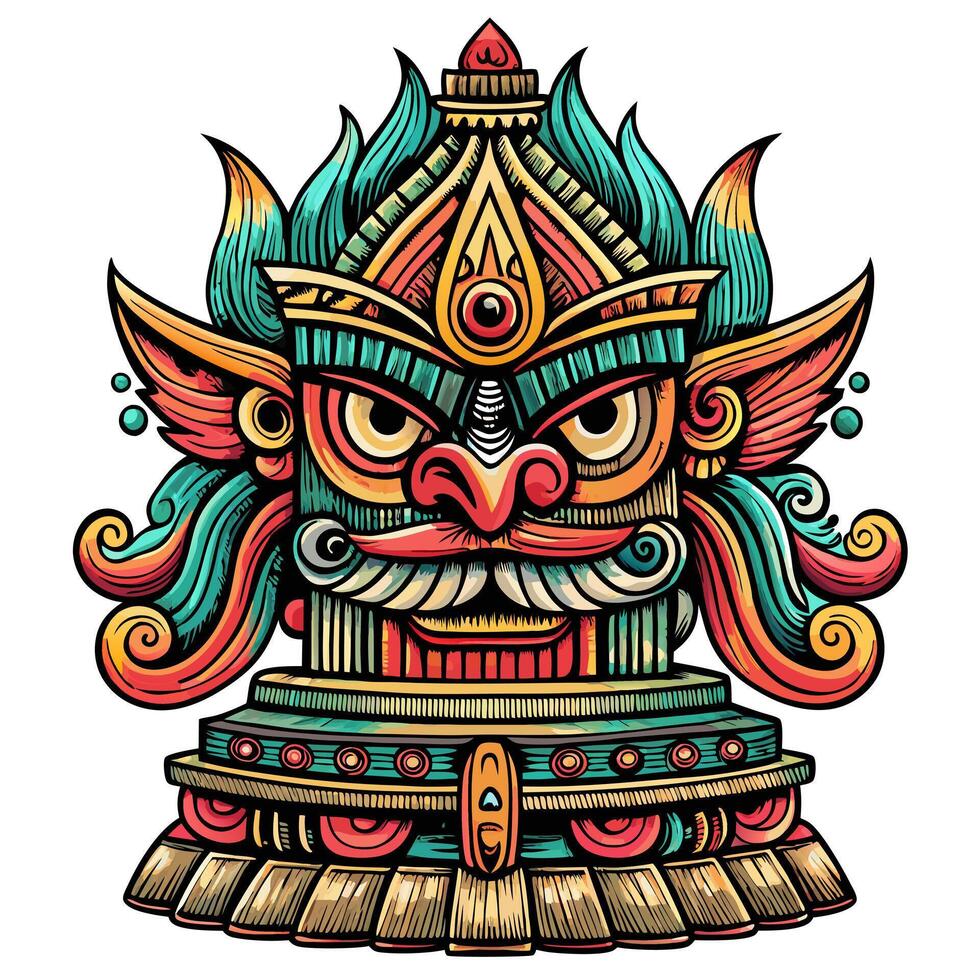 Colorful Traditional Balinese Barong Mask Illustration for Cultural Art Projects vector