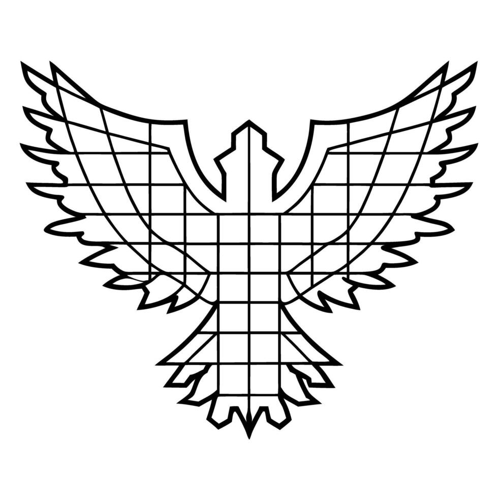 Intricate geometric bird, grid line art symbol abstract eagle, symmetry design vector