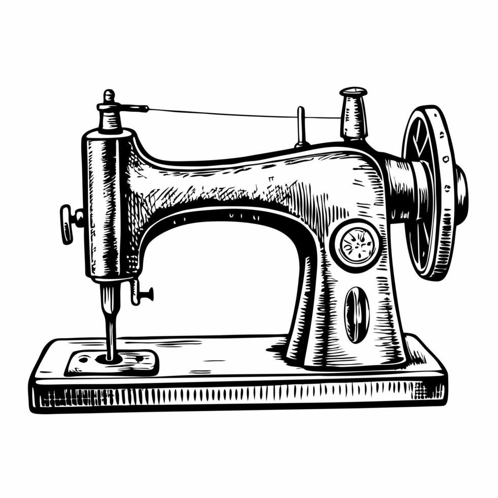 Vintage Sewing Machine Illustration in Hand Drawn Style for Tailoring and Crafting vector