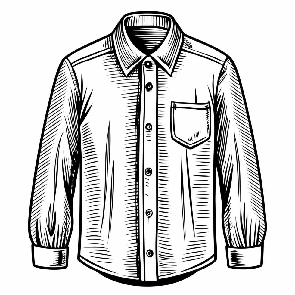 Hand Drawn Illustration of Long Sleeve Button Up Shirt with Pocket vector