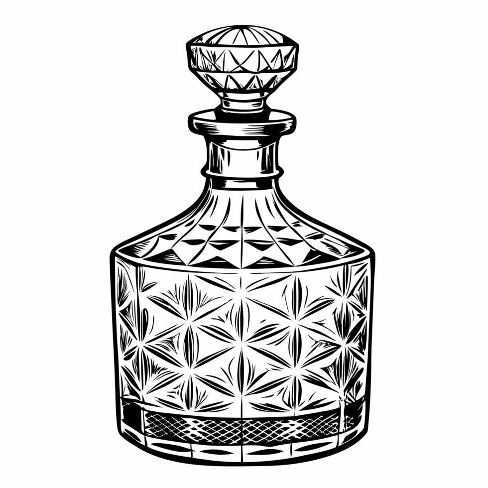 Vintage Crystal Decanter Sketch Intricate Hand Drawn Glassware Design vector