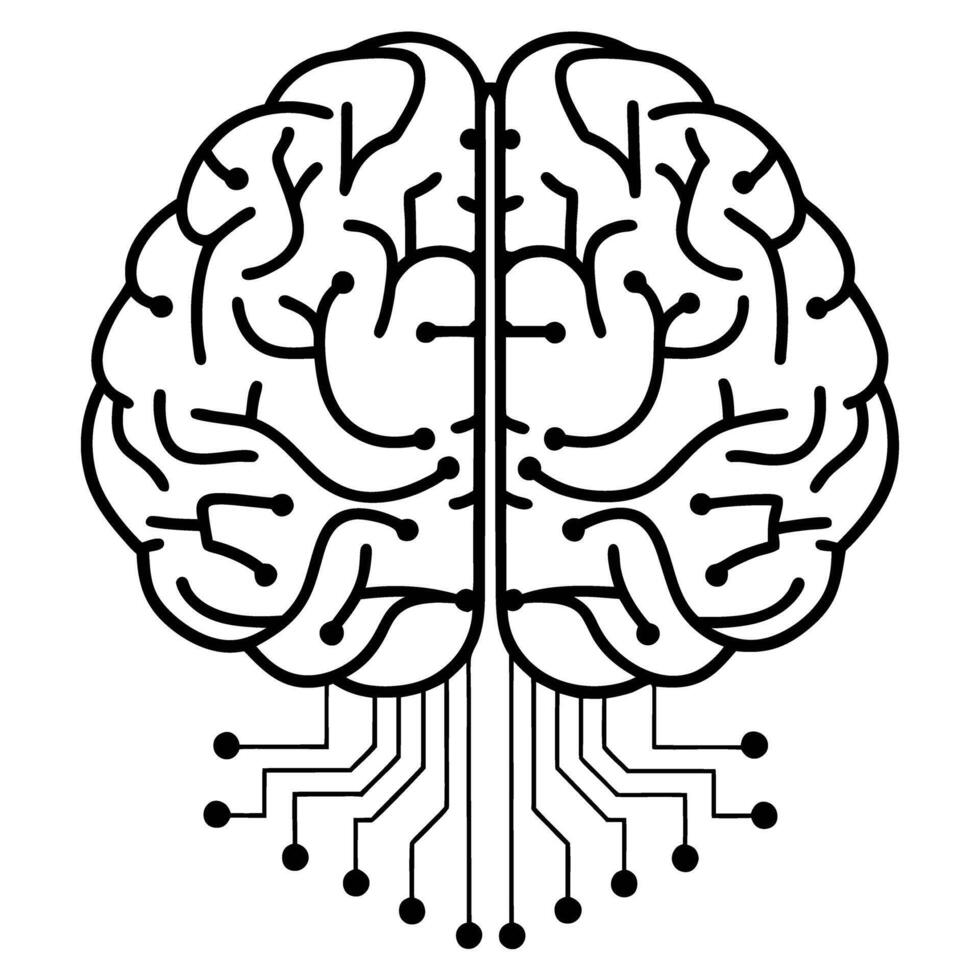 Futuristic brain circuit design, technological intelligence concept, neural network development illustration vector