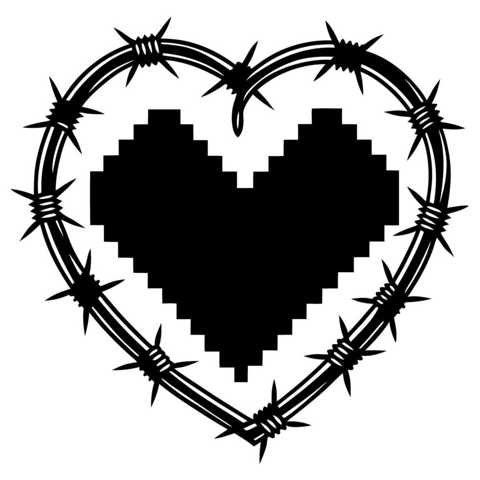 Pixelated heart enclosed in barbed wire symbolizes love and protection concept vector