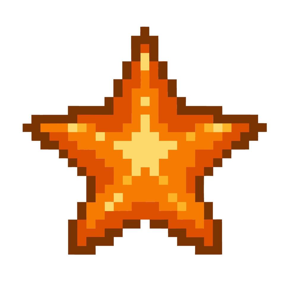 Pixelated star icon, retro gaming design, 8 bit nostalgic art vector