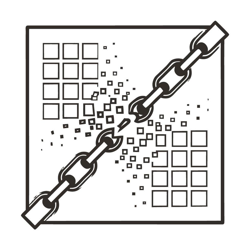 blockchain technology breakthrough icon chainlink connection breaking, digital network innovation vector
