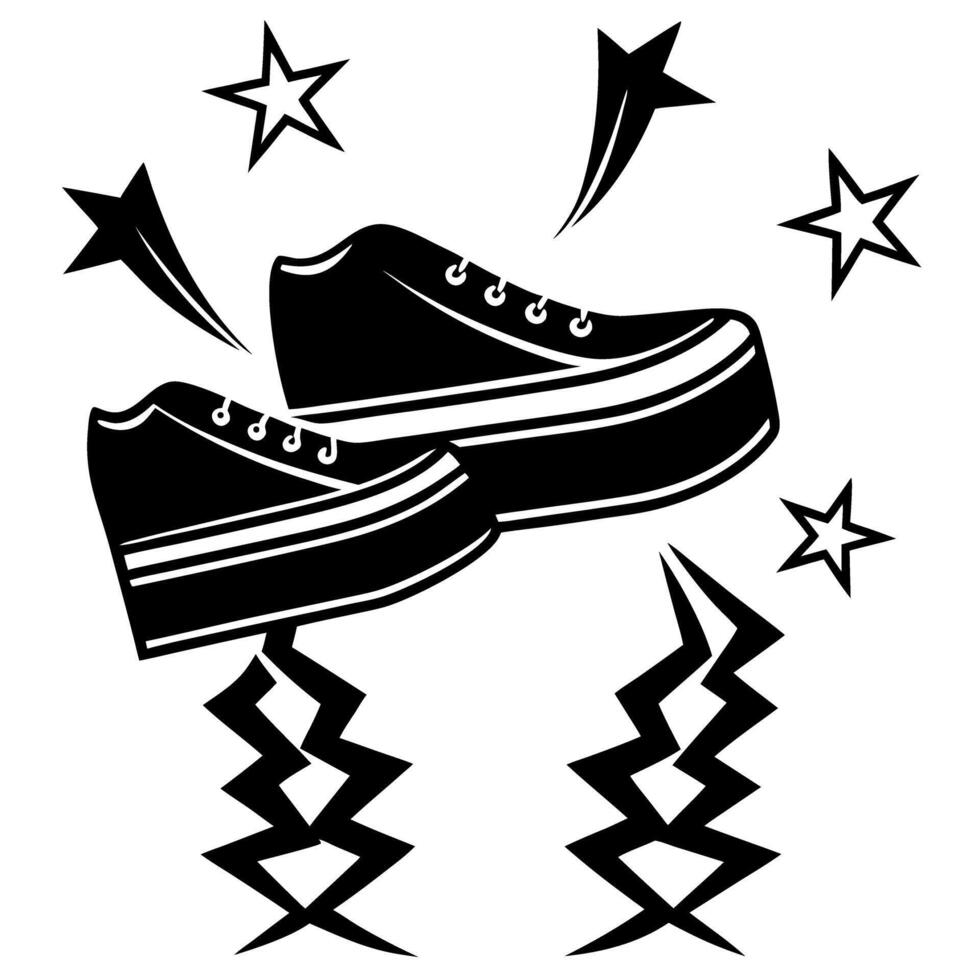 Stylized platform shoes illustration with stars and zigzag accents on a white background vector