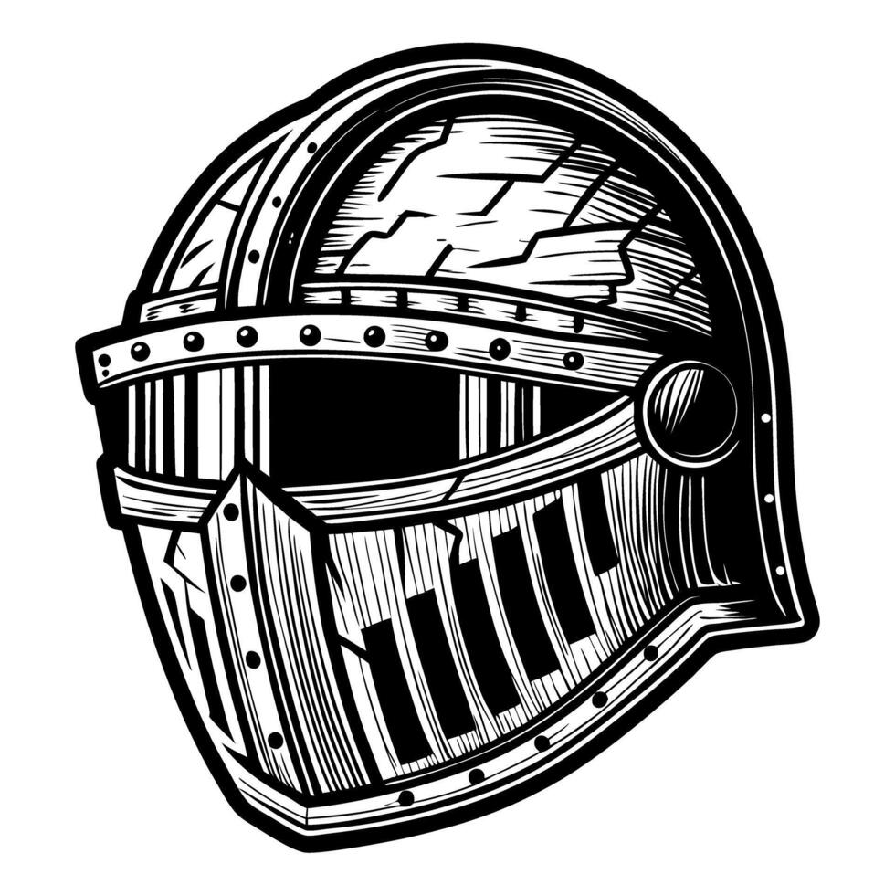 Medieval knight helmet illustration vintage armor design with detailed engraving vector