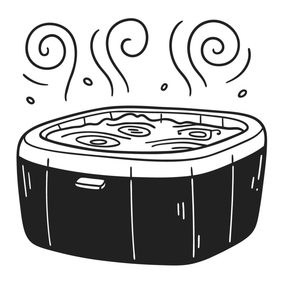 illustration of a steaming hot tub cozy relaxation concept in black and white drawing vector