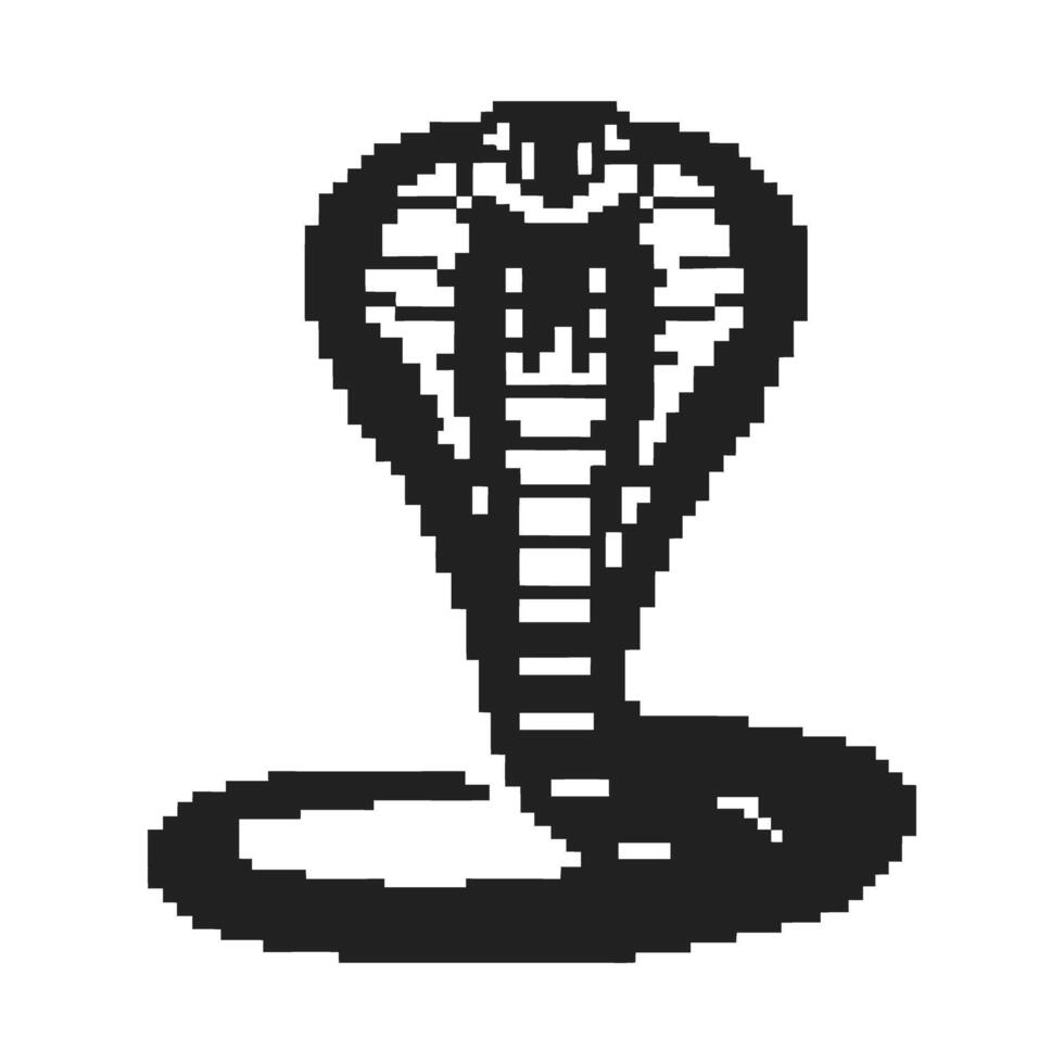 pixel art cobra snake silhouette retro 8 bit black and white design vector