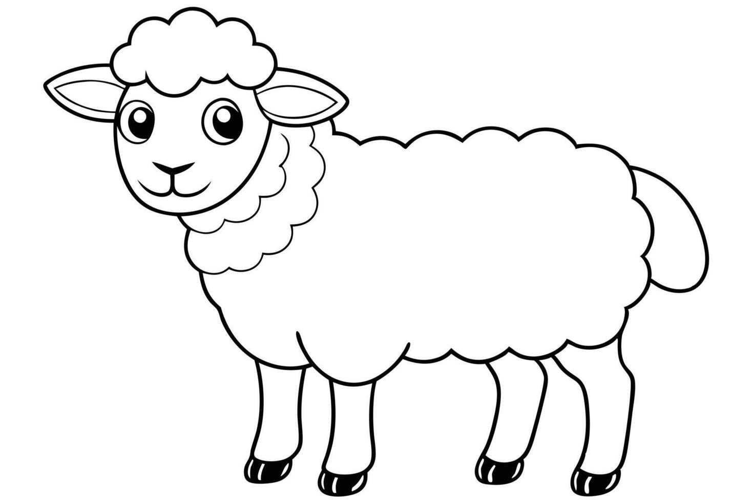 Cute cartoon sheep with fluffy wool, outlined and isolated vector