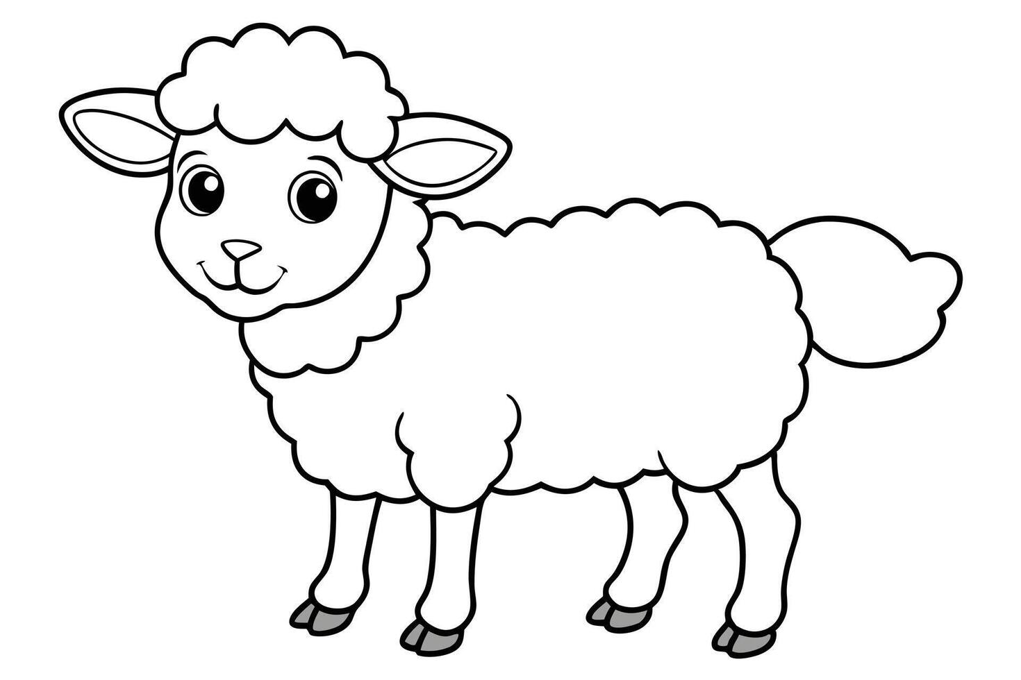 Cartoon White Sheep with Woolly Fleece and Gray Hooves vector