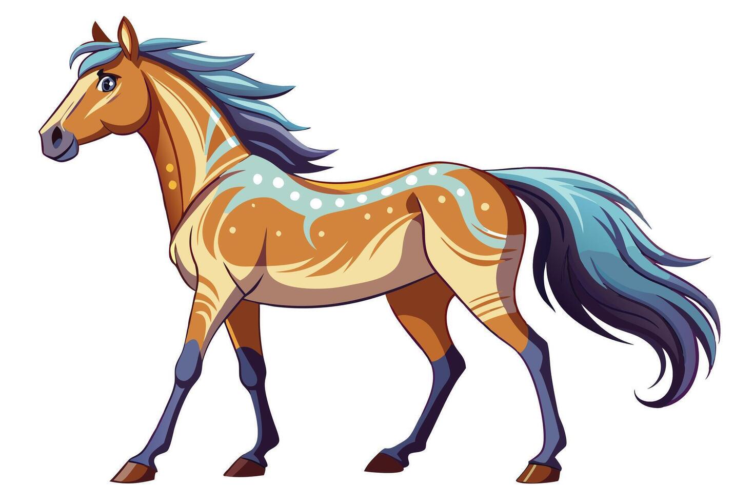 Cartoon Horse with Blue Mane Striding Stylized vector