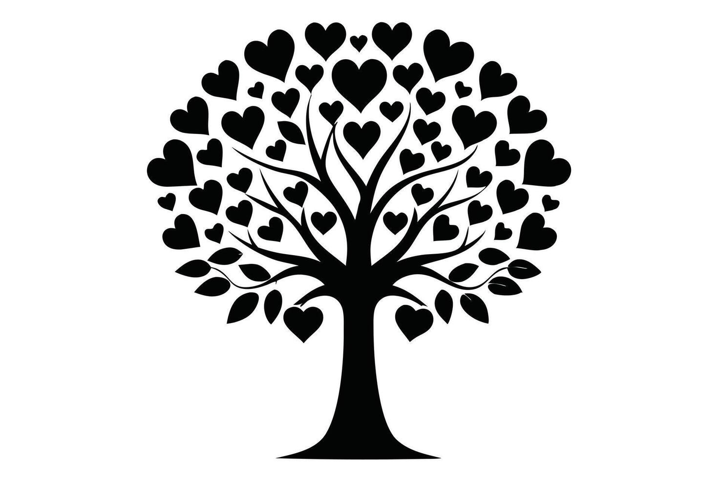Heart Tree with Leaves, Branches, Love Symbol vector