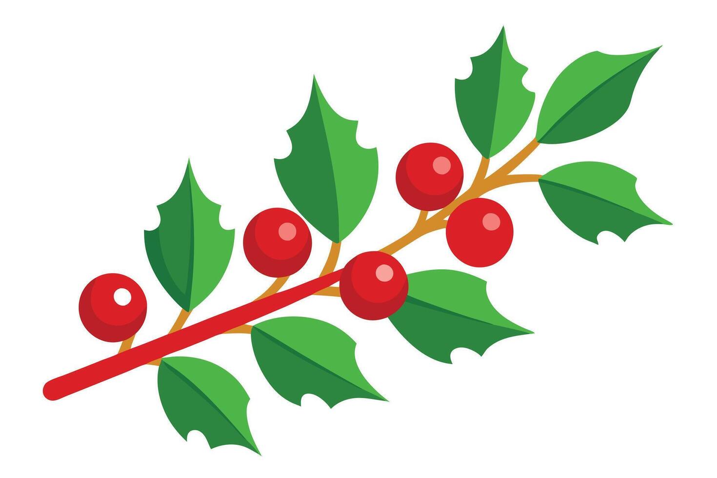 Flat Design Holly Berry Branch with Green Leaves Icon vector